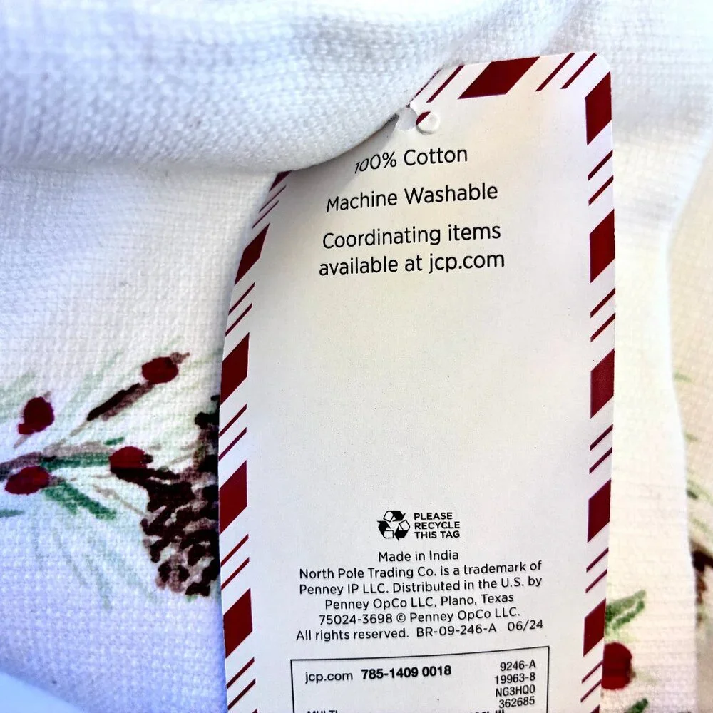 Christmas Cotton Kitchen Towel 2 Pack Green & White Holly JOY by North Pole NEW